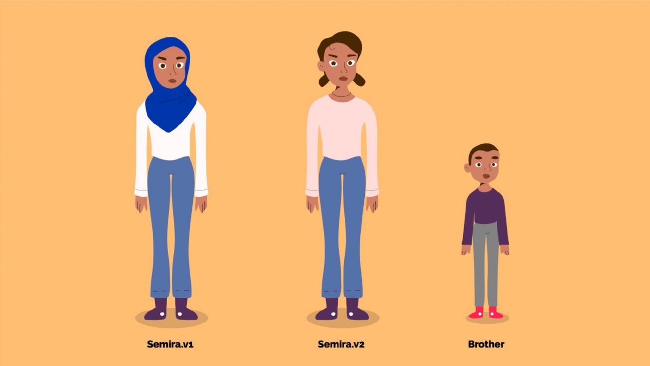Different versions of Samira and her brother to show cultural research 