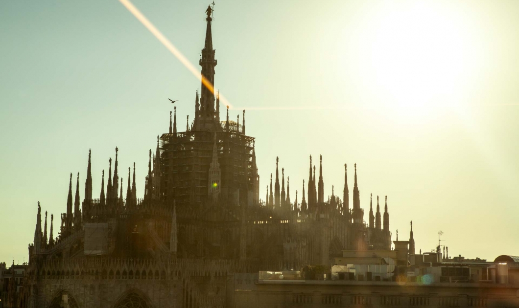 The view of Duomo from the new office at sunset