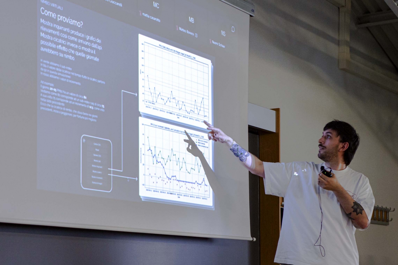 Mattia Casarotto during the presentation of nimbo's project at Politecnico di Milano