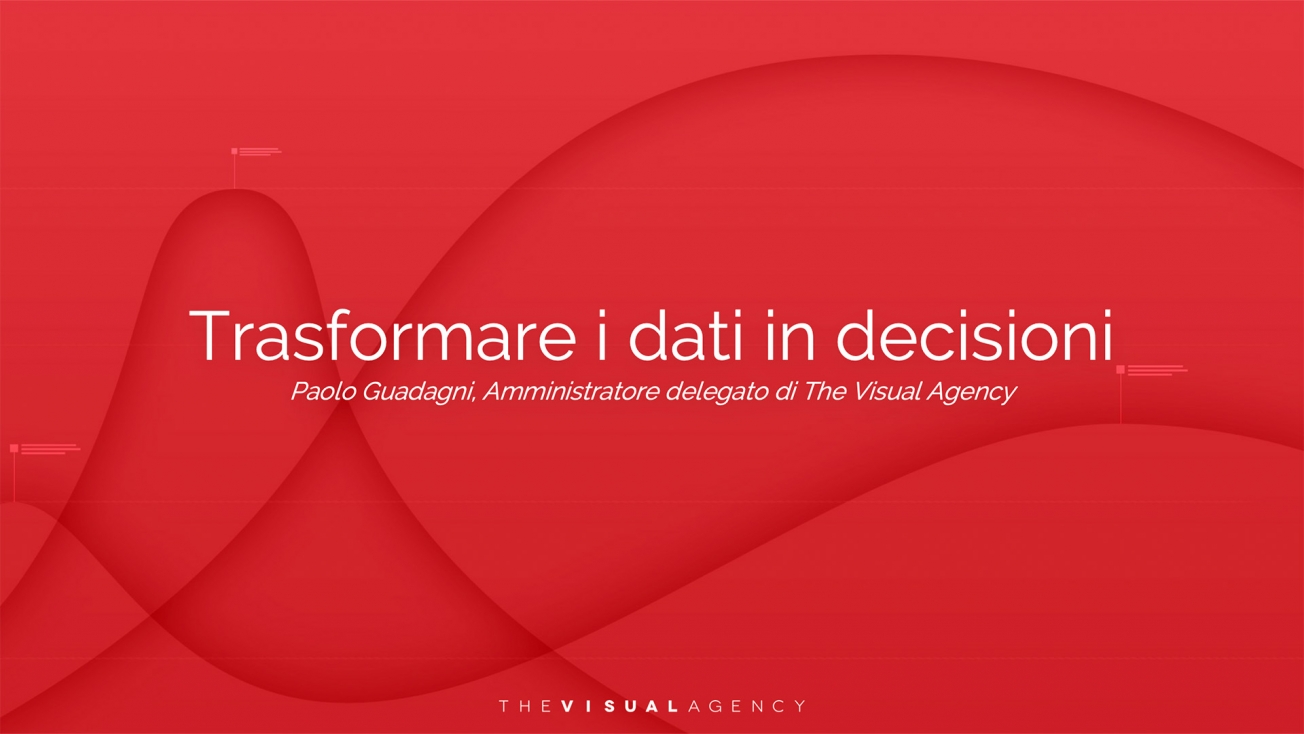 slide on red background that reads transform data into decisions