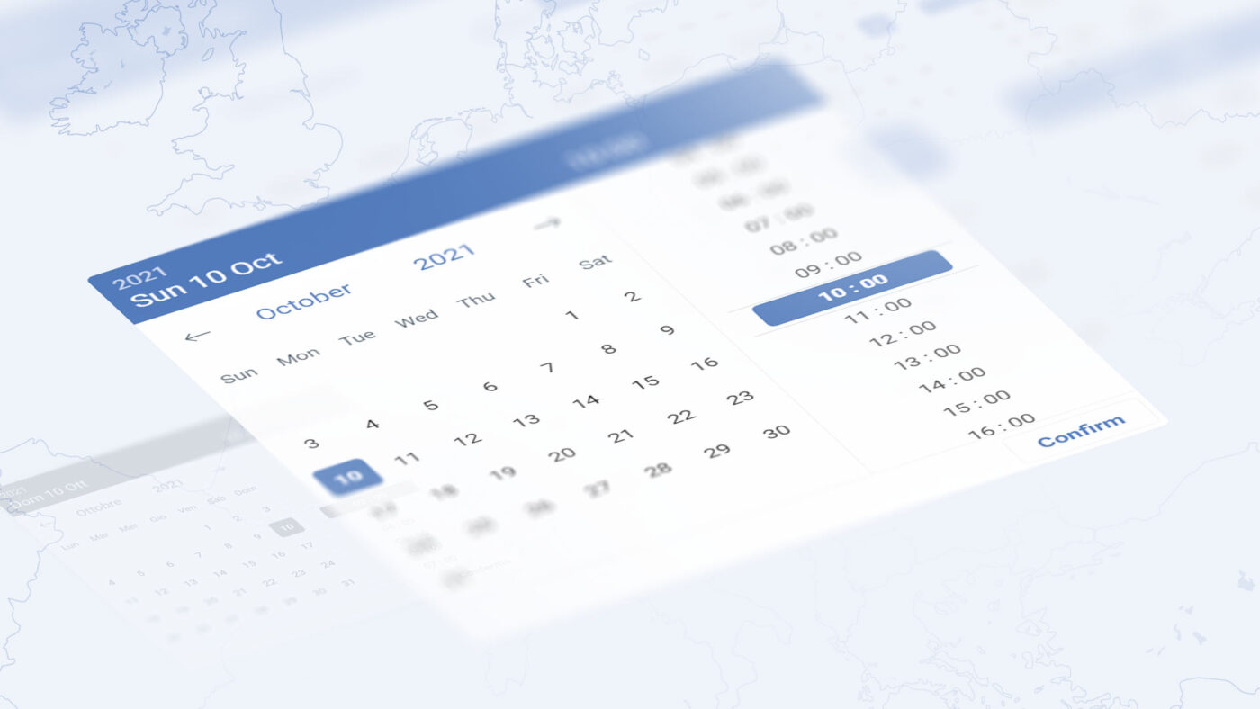 A digital calendar and time selector, showing time slots for real-time data analysis.