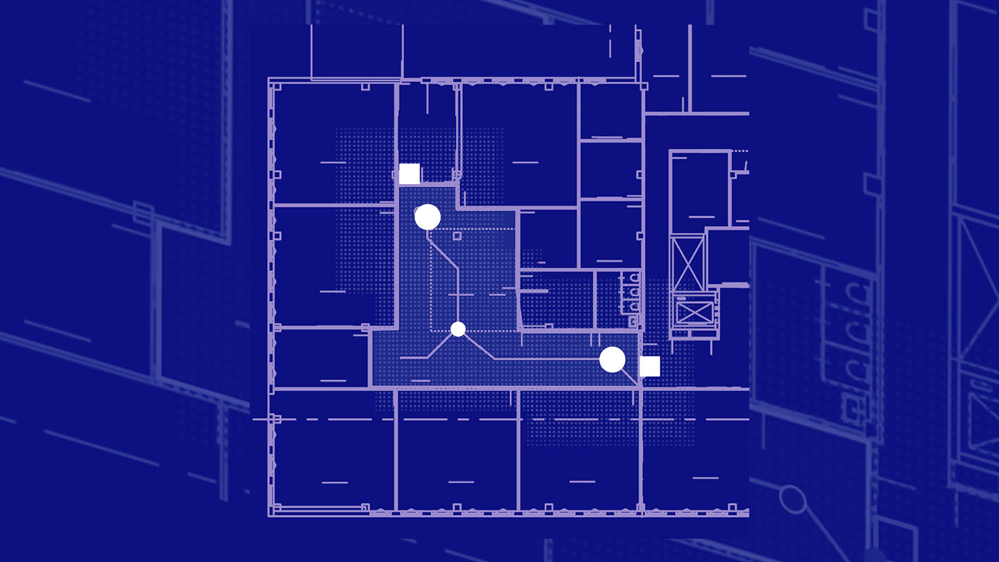 Floor plan with wayfinding points identified through the use of AI