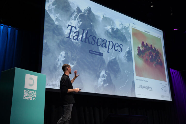 Matteo Bonera presenting Talkscapes, a project of The Visual Agency, at Digital Design Days 2026